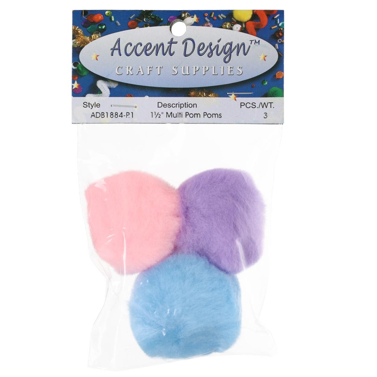 PA Essentials Pom Pom Balls 1.5" 3pc Multi – Arts and Crafts Supplies, Puff Balls for DIY Projects, Pompoms for Crafting, Pom Pom Decorations, Kids Craft Accessories
